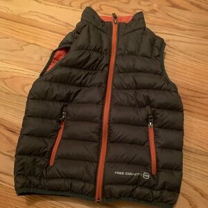 Free Country Kids Puffer Vest - Olive Green with Orange Accents